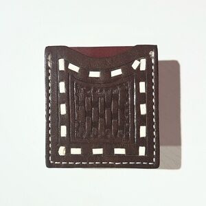 Stick On Card Wallet for Phone or Boots tooled leather dark oil white whipstitch